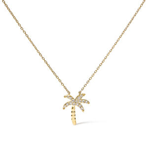 10K Yellow Gold 1/10 Cttw Round Diamond Palm